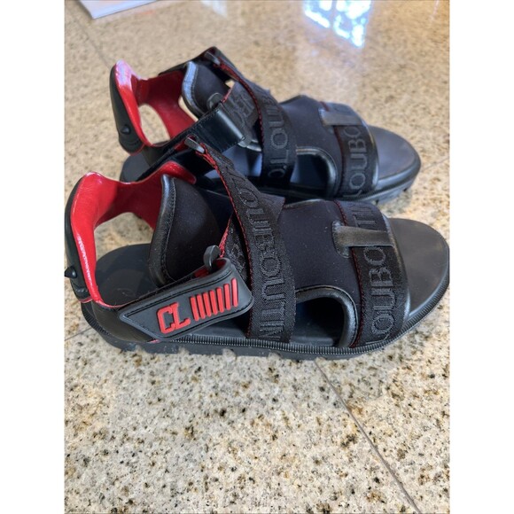 Christian Louboutin Velcrissimo Chunky Sandals- Women’s Size 37/7 Black/Red - Picture 2 of 11